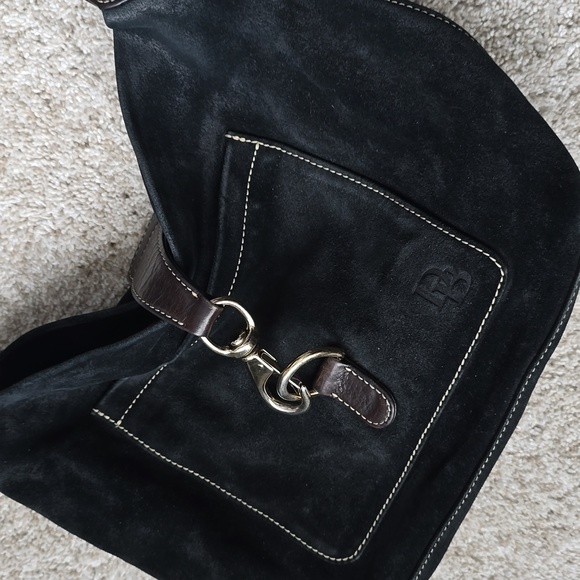 Beautiful Dooney & Bourke Black Suede Purse Bag Dark Brown Leather Handle - Picture 14 of 14